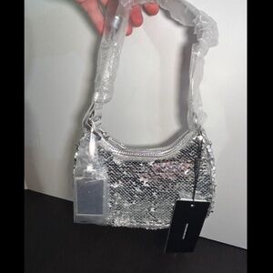 Nicole Miller New York Silver Mermaid Sequined Hobo Shoulder Handbag